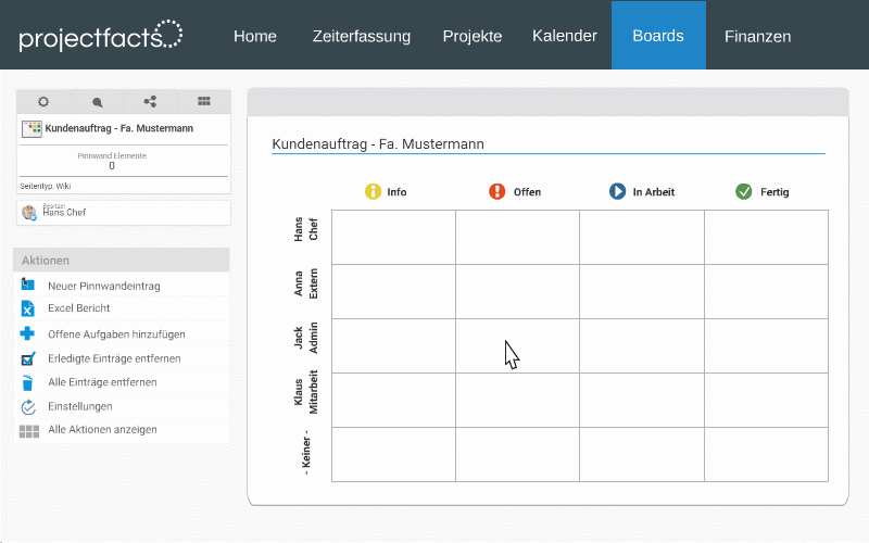 Individuelles Board mit Statuswechsel in projectfacts