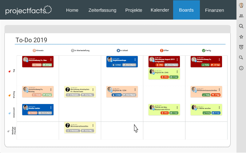 Suche im Kanban Board in projectfacts