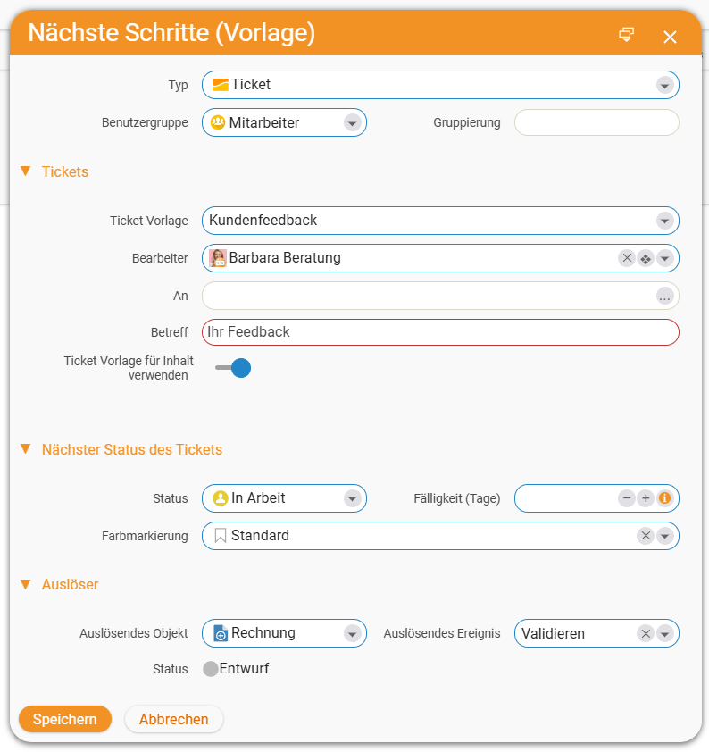 Modul Nächste Schritte legt Folgeaufgaben automatisch zum Beleg an