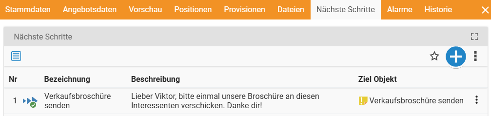 Reiter mit wartenden und erledigten Nächsten Schritten am Beleg