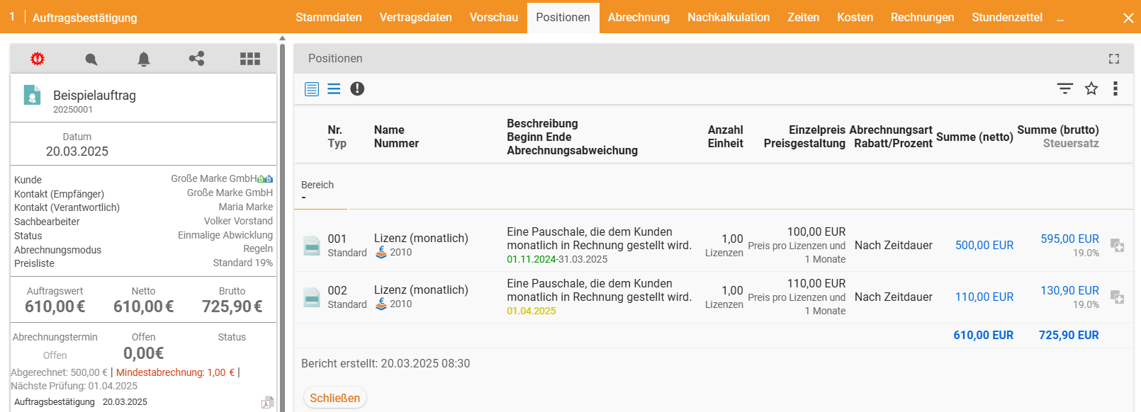 Auftragsposition mit Enddatum schließen und neue Position mit höherem Preis anlegen