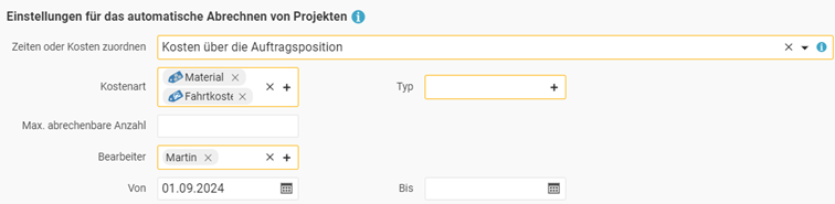 Auftragsposition mit Kostenzuordnung in projectfacts