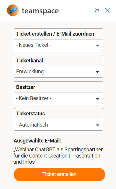 Anmeldung im teamspace Outlook-Add-In