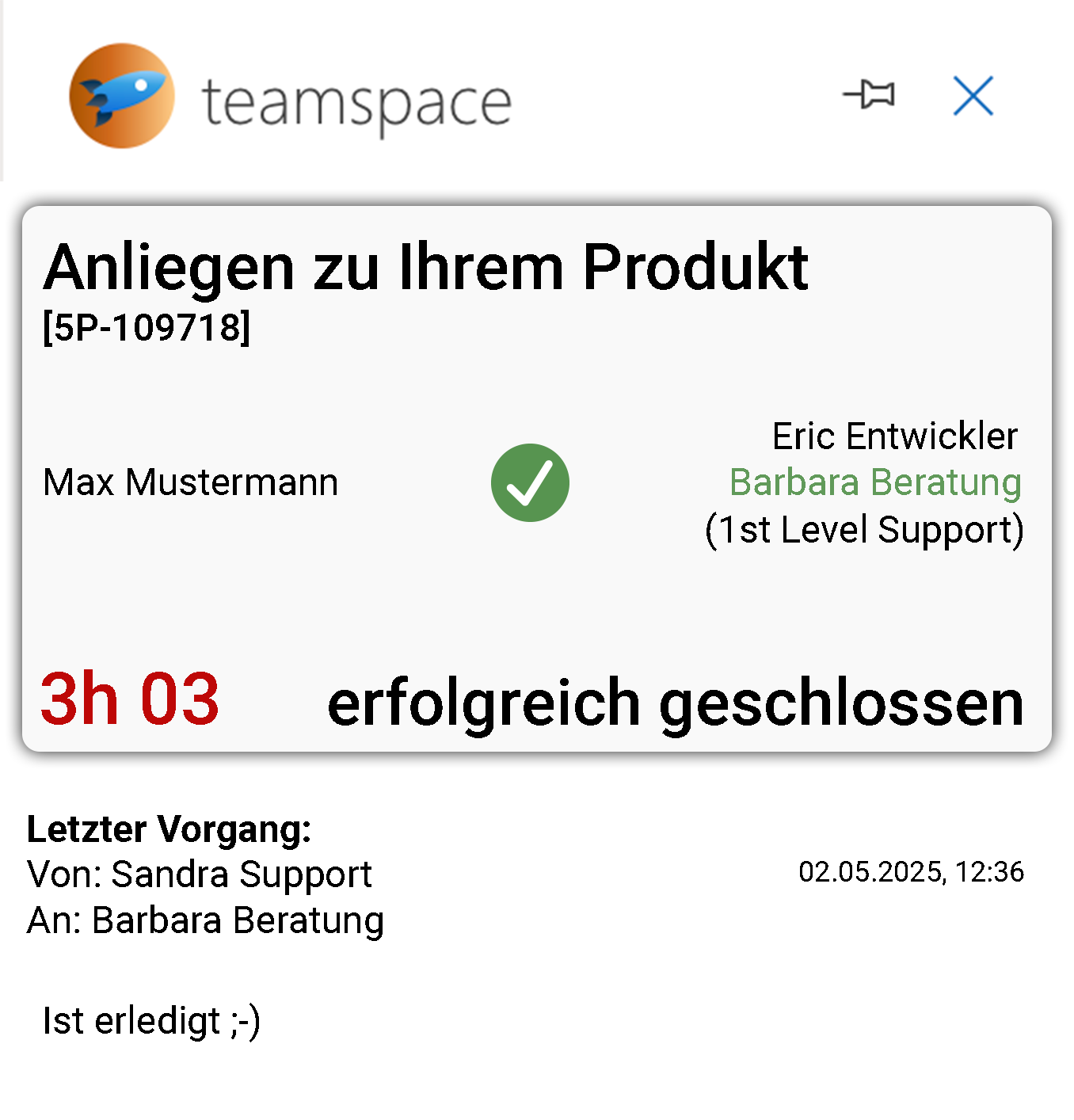 Geschlossenes Ticket im Outlook-Add-In