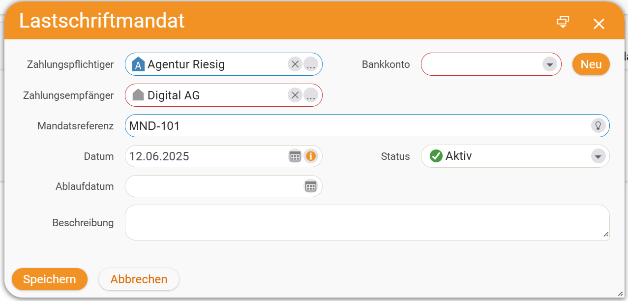 SEPA-Lastschriftmandat in projectfacts anlegen