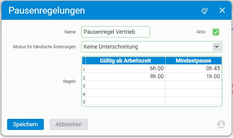 Arbeitszeit: Verschiedene Pausenregeln einstellen